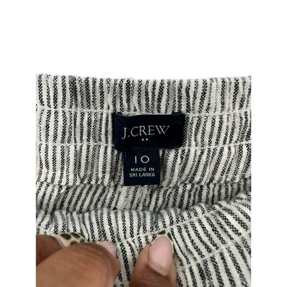 J.Crew Gray White Pull On Stretch Linen Cotton Striped Straight Leg Pant Size 10 - Picture 2 of 10
